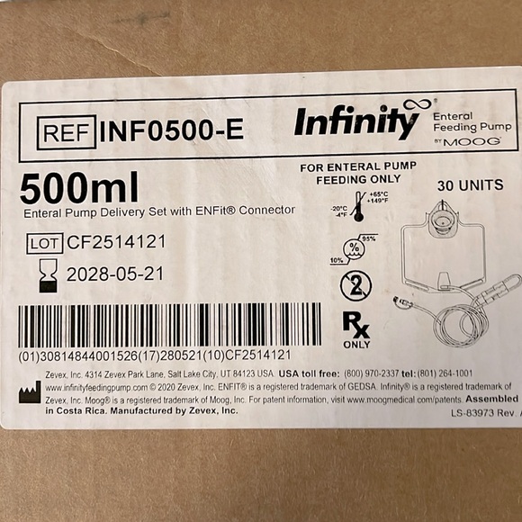 Moog Zevex EnteraLite Infinity 500mL Feeding Bag - Picture 1 of 3